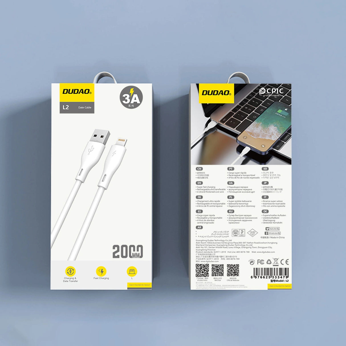 Dudao L2L USB-A / Lightning 3A Kabel 2m - Hvid