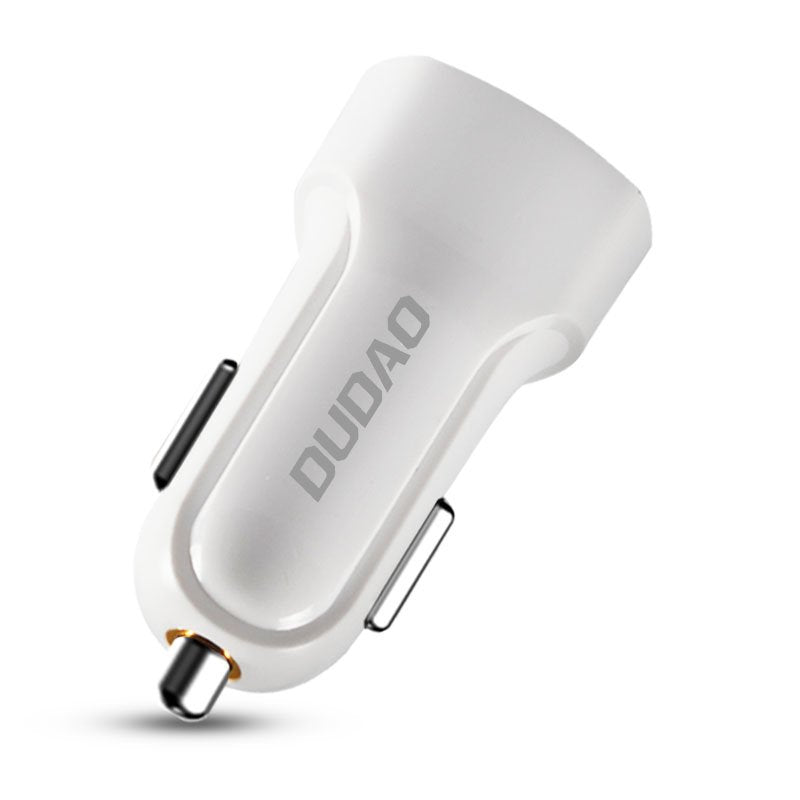 Dudao bil kit oplader 2x USB 2.4A + kabel USB 3in1 Lightning / Type C / micro USB kabel hvid (R7 hvid)