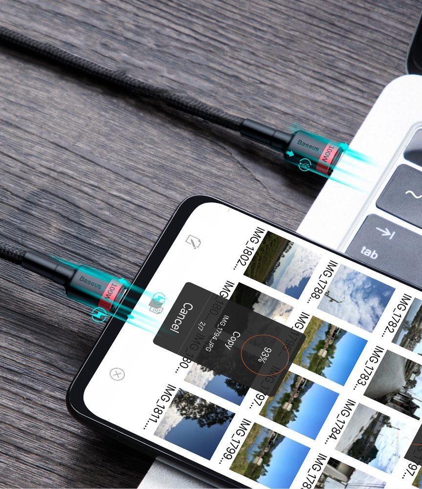 Baseus CATKLF-ALG1 USB-C - USB-C PD QC kabel 100W 5A 2m - grå