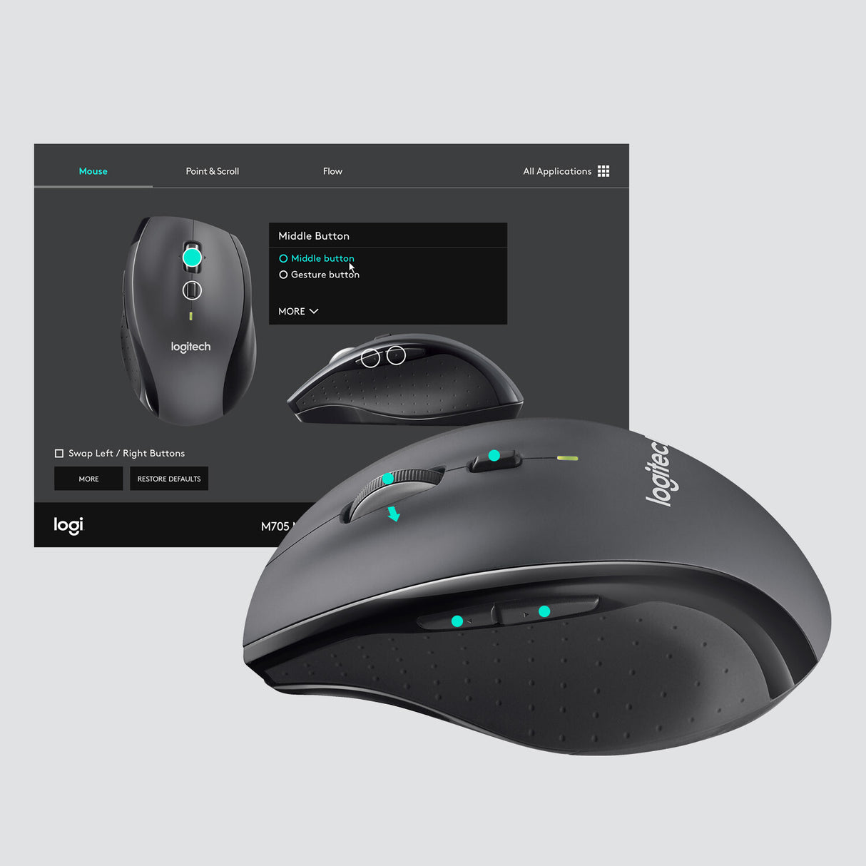 Logitech Marathon M705 mus Kontor Højre hånd RF trådløst Optisk 1000 dpi