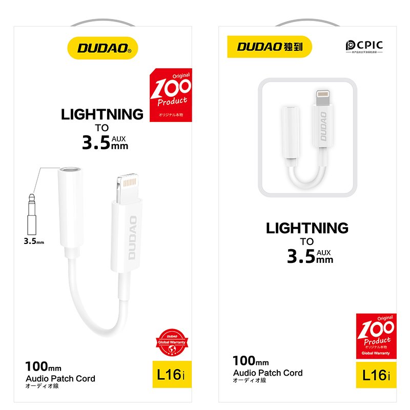 Dudao audio adapter hovedtelefon adapter fra Lightning til 3,5 mm mini jack hvid (L16i hvid)