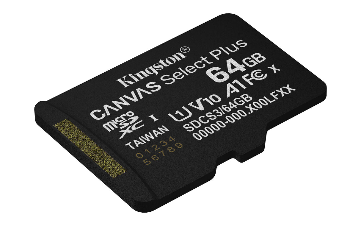 Kingston Technology 64 GB microSDXC Canvas Select Plus Gen3 100 MB/s A1-kort + adapter
