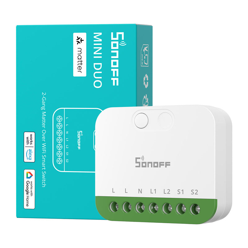 Sonoff MINI-2GS Matter to-kanals mini-switcher