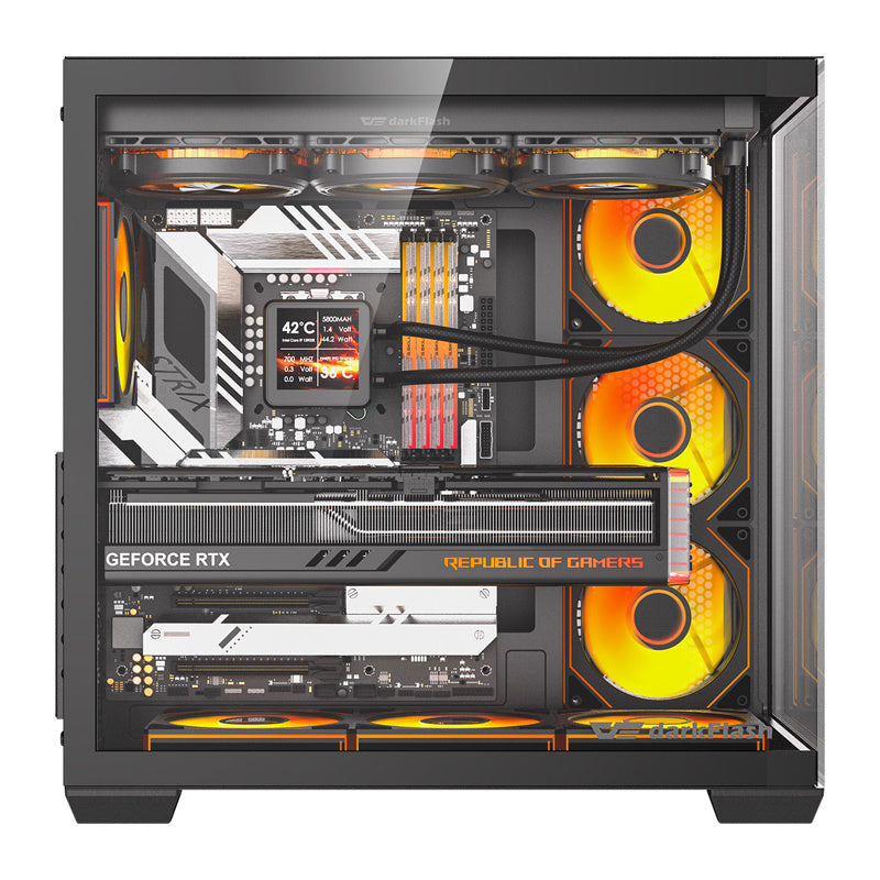 DarkFlash C280 computerkasse (sort) + 7 ventilatorer