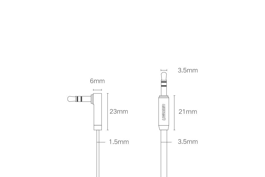 Ugreen fladkabelt lydkabel AUX 3,5 mm mini jack 1m sølv (10597)