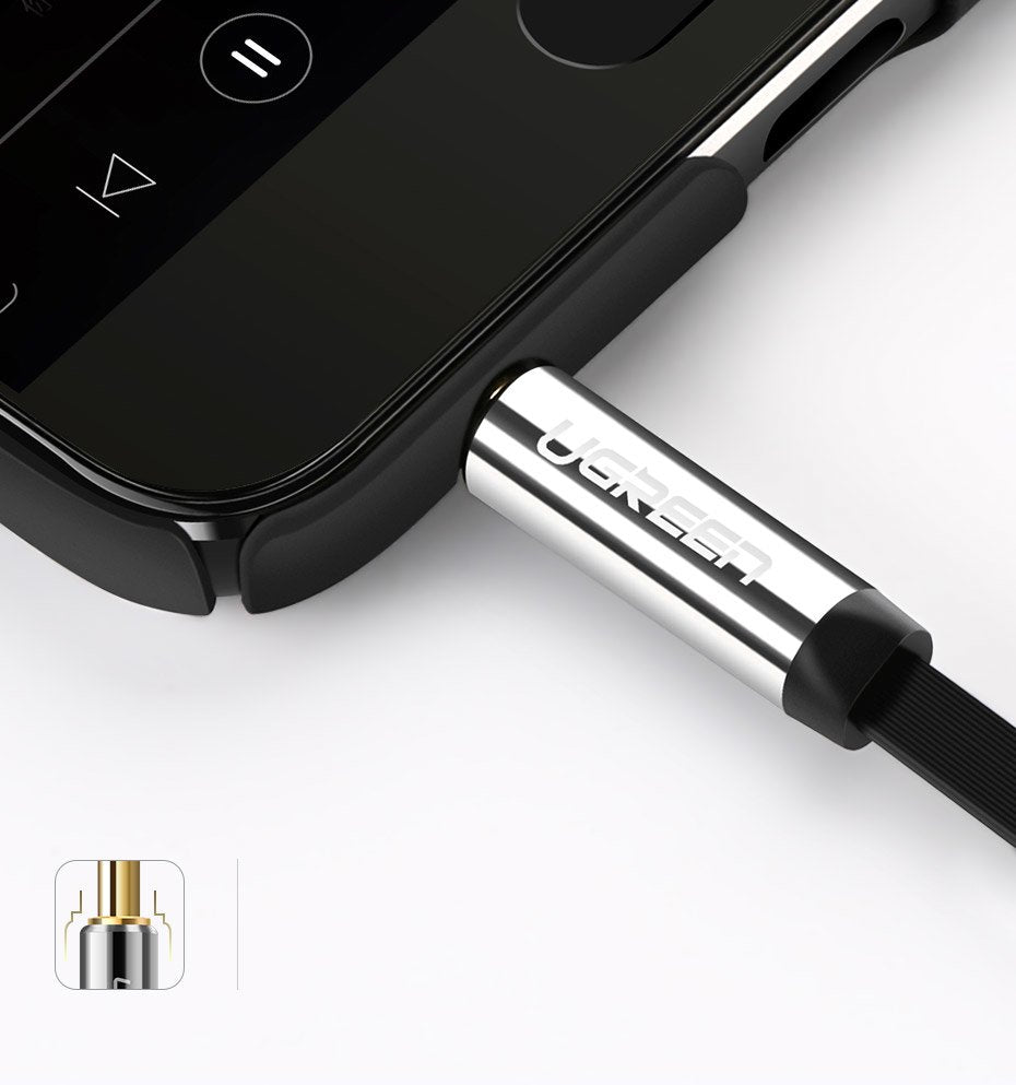 Fladgrøn AUX-lydkabel 3,5 mm mini jack 2m sølv (10599)