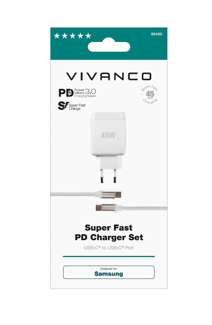 Vivanco Super Fast Power Delivery Charger Set Universel Hvid Vekselstrøm Indendørs