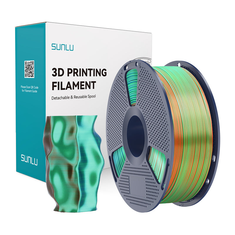 Sunlu PLA+ silke trefarvet filament (orange, blå og grøn)
