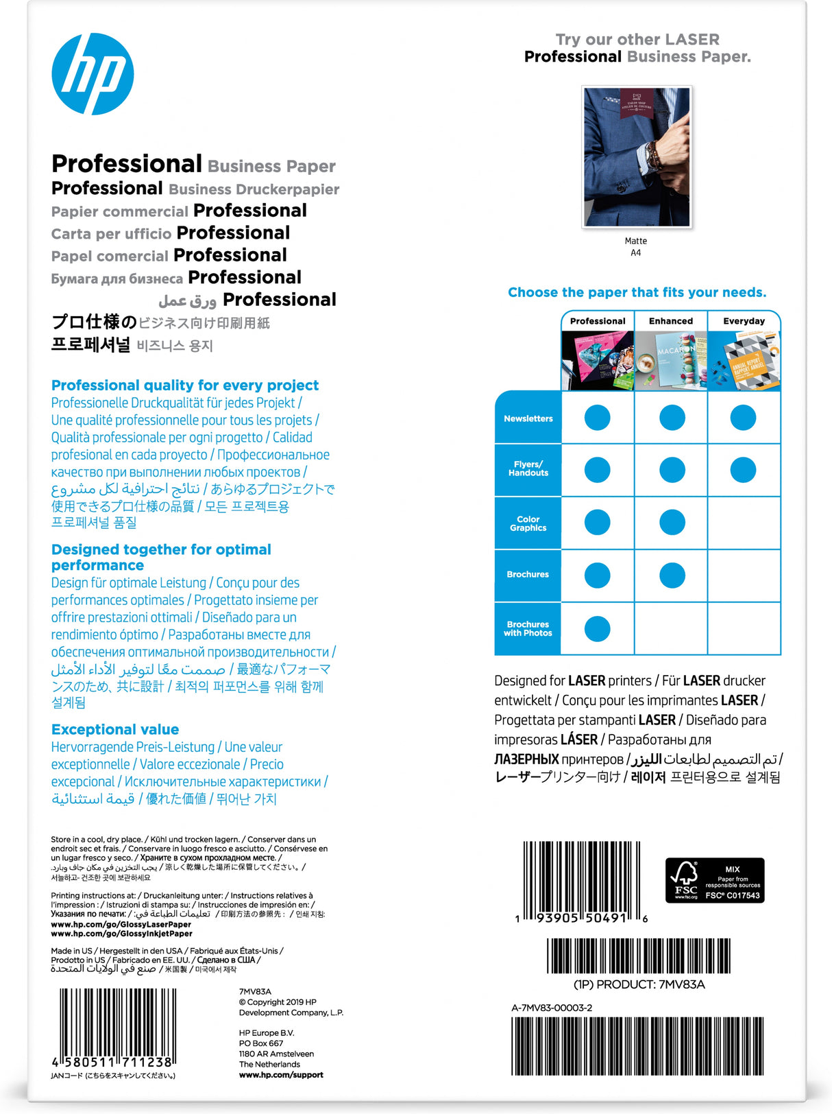HP Professional Business-papir, blankt , 200 g/m2, A4 (210 x 297 mm), 150 ark