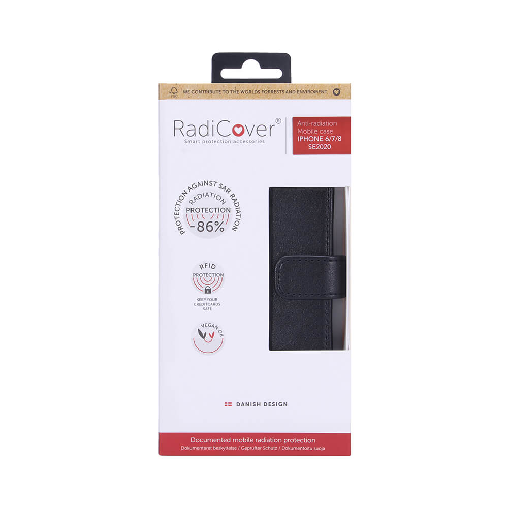 Radicover Strålingsbeskyttelse Wallet Pu I Phone 6/7/8/Se2020 Flipcover Sort