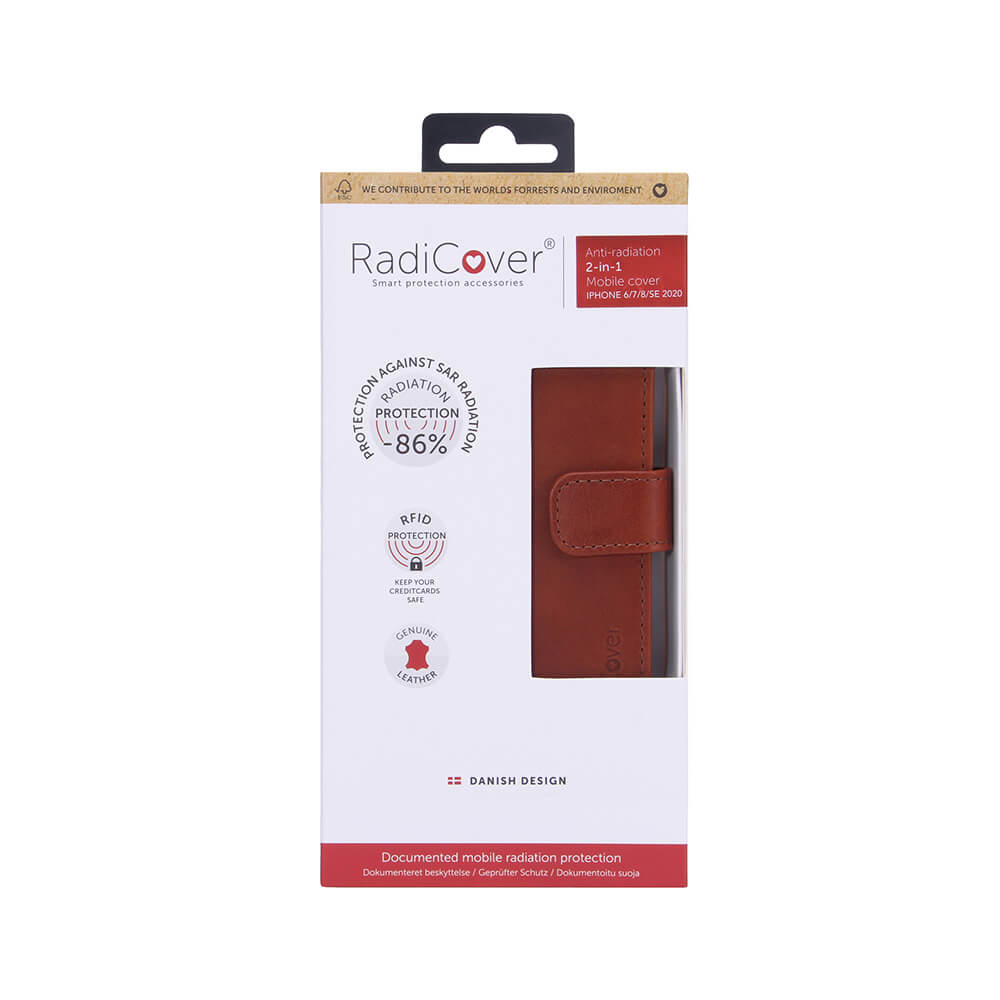 Radicover Strålingsbeskyttelse Wallet Læder I Phone 6/7/8/Se2020 2in1 Magnetcover Brun