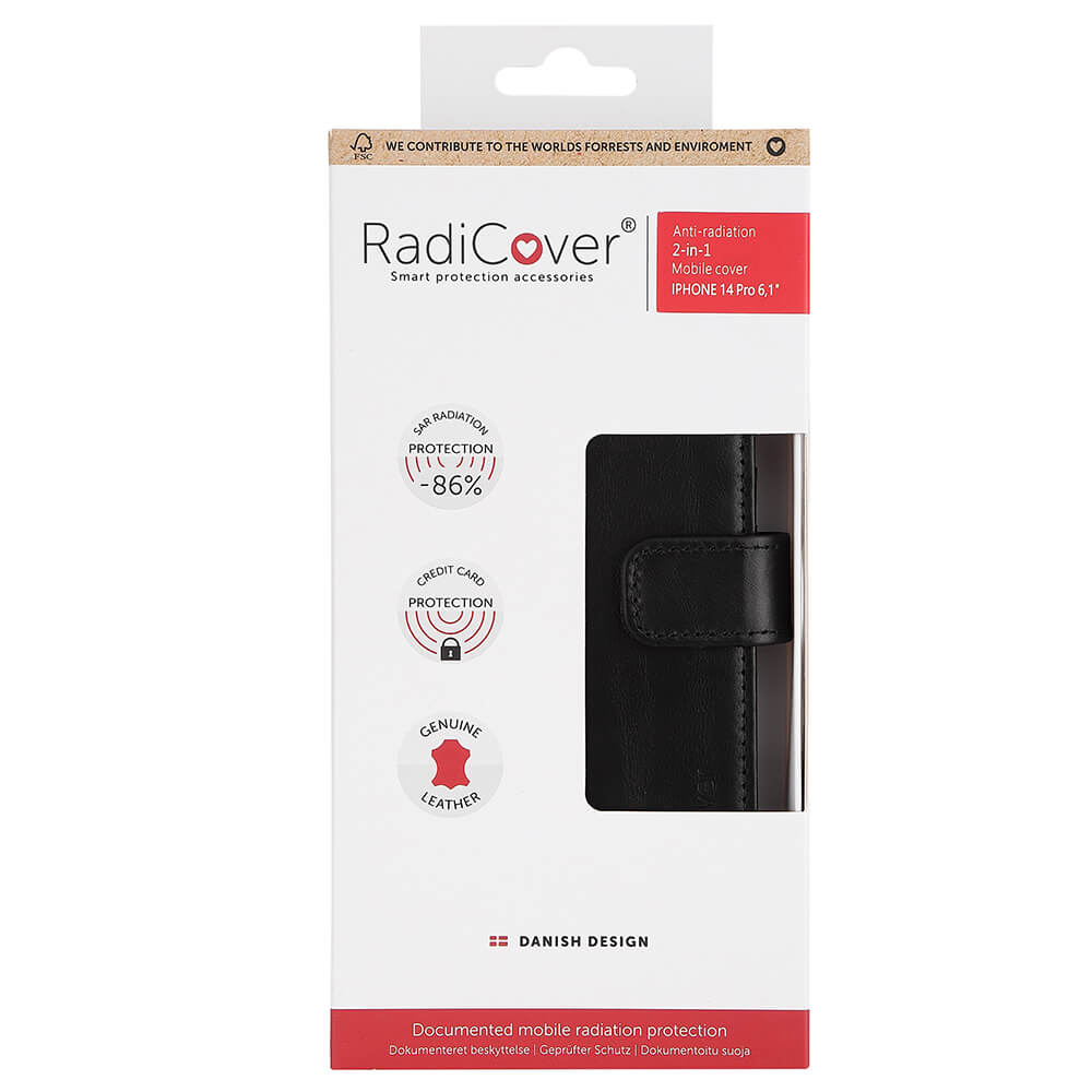 Radicover 2in1 3 Card Anti Radiation Rfid I Phone 14 Pro 6,1" Black Leather