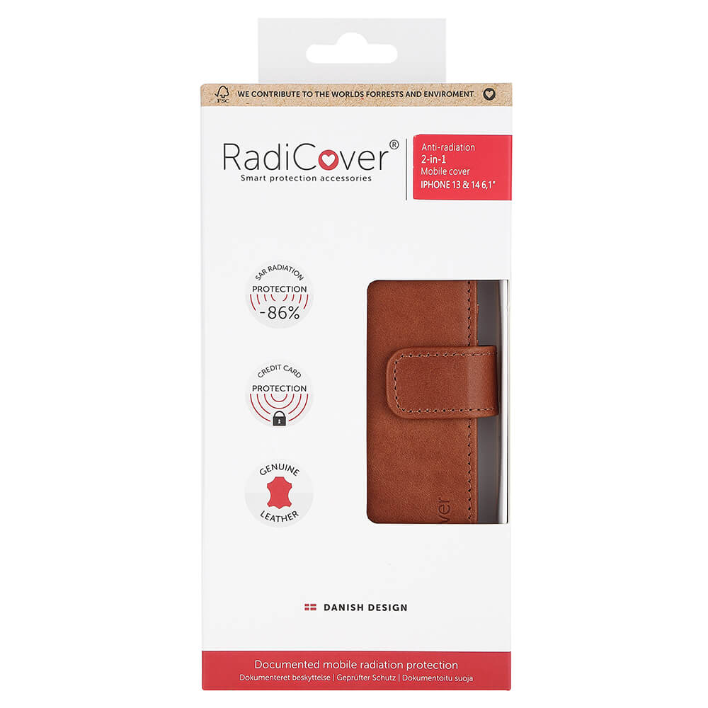 Radicover 2in1 3 Card Anti Radiation Rfid I Phone 13 / 14 6,1" Brown Leather
