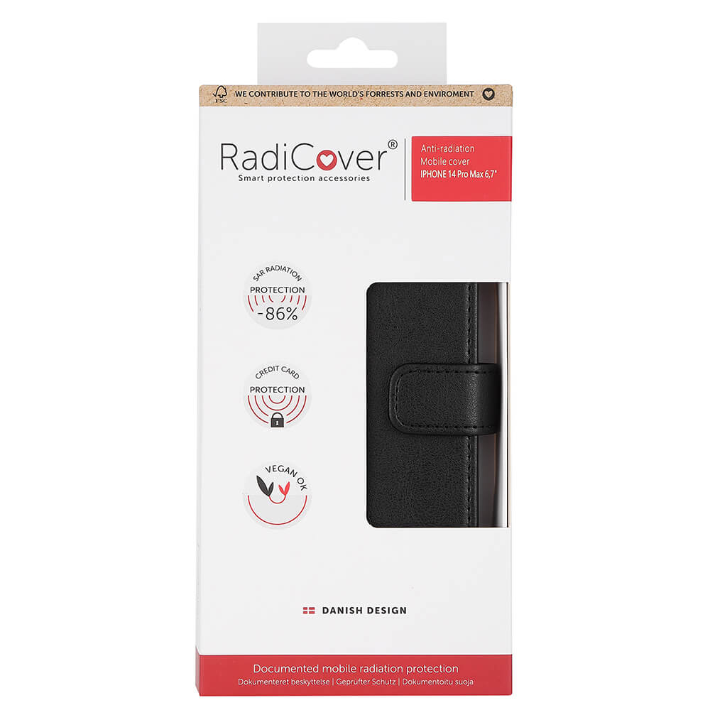 Radicover Flipcover 3 Card Anti Radiation I Phone 14 Pro Max 6,7" Black Pu Rfid
