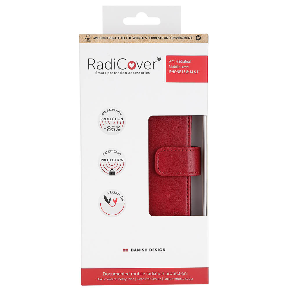 Radicover Flipcover 3 Card Anti Radiation I Phone 13 / 14 6,1" Red Pu Rfid