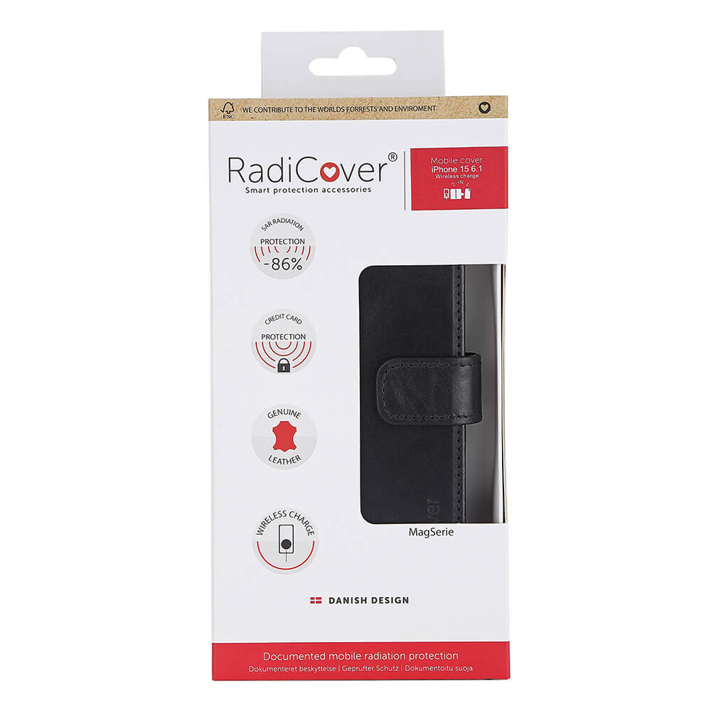Radicover 2in1 Anti Radiation Rfid 3 Card Mag S I Phone 15 Black Leather