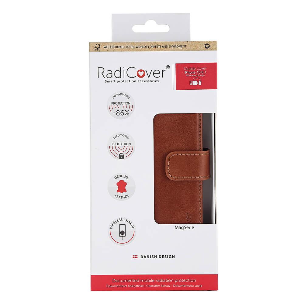 Radicover 2in1 Anti Radiation Rfid 3 Card Mag S I Phone 15 Brown Leather