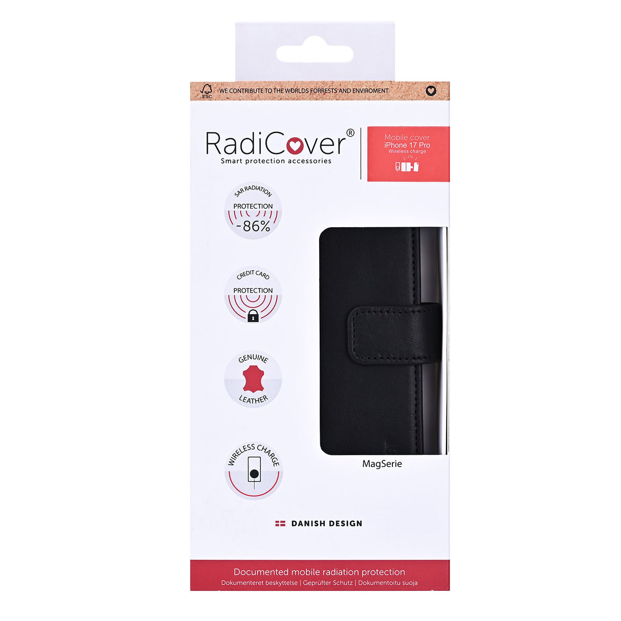 Radicover 2in1 Anti Radiation Rfid 3 Card Mag S I Phone 17 Pro Black Leather
