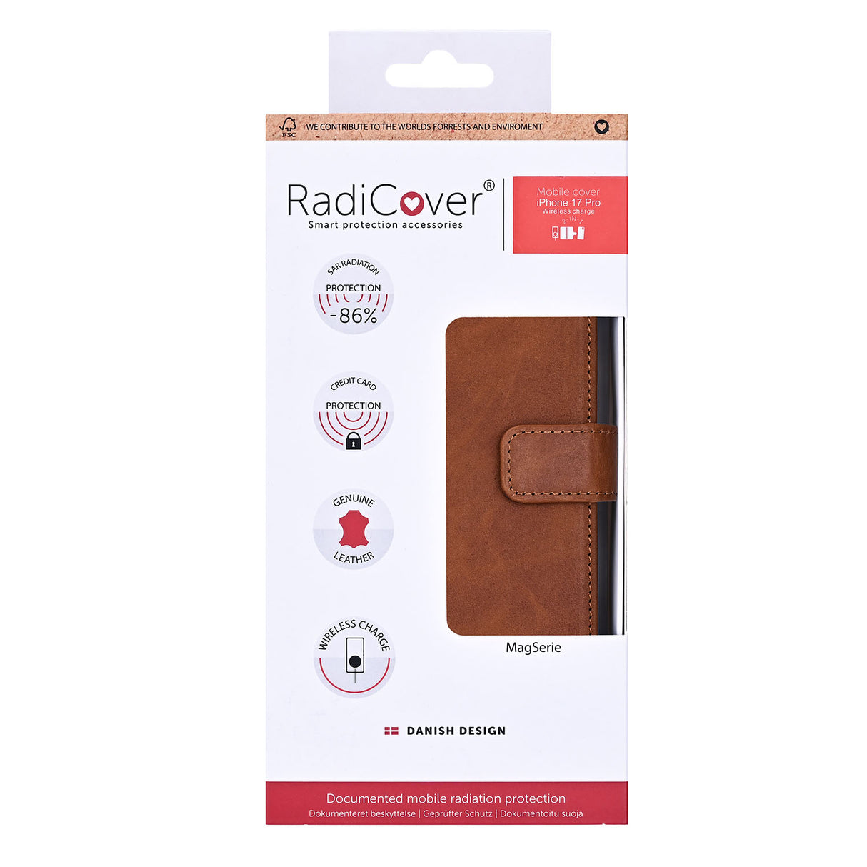Radicover 2in1 Anti Radiation Rfid 3 Card Mag S I Phone 17 Pro Brown Leather