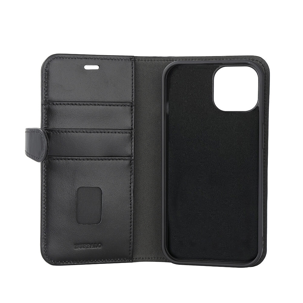 BUFFALO 2in1 Læder 3 kort MagSerie iPhone 15 Sort