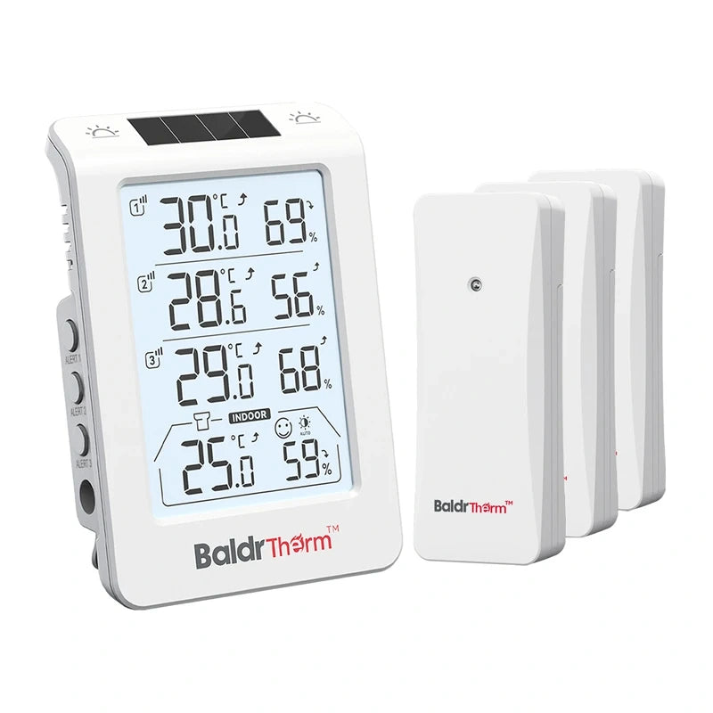 BALDRTHERM B0598 3-kanals termohygrometer med automatisk baglys