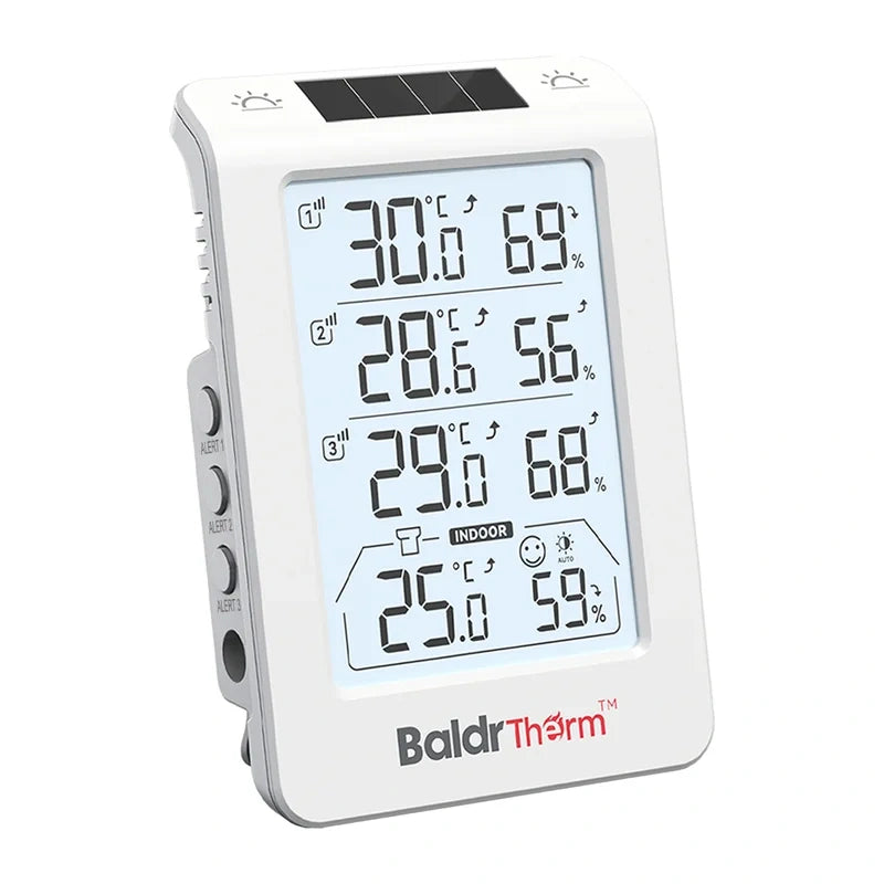 BALDRTHERM B0598 3-kanals termohygrometer med automatisk baglys