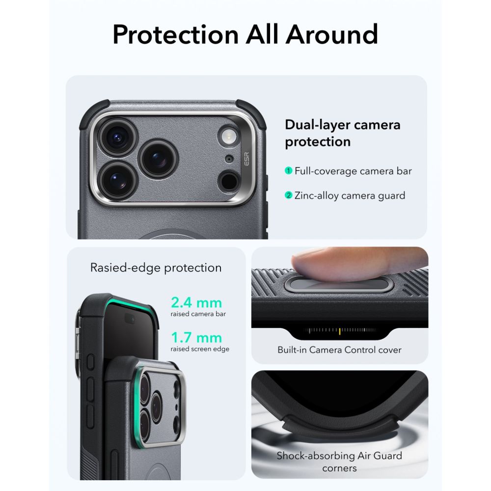 Esr Cyber Tough Støtte Magsafe Iphone 17 Pro / 18 Pro Grå