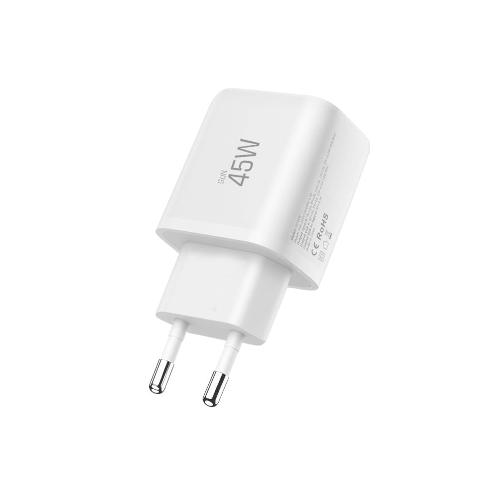 Tech Protect Nca45 W Gan 2 Port Netværksopladder Pd 45 W / Qc3.0 + Lightning Kabel Hvid