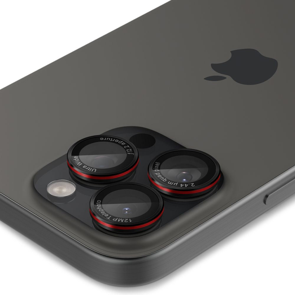 Kamera Beskyttelse Spigen Optik Pro L Series Glas.Tr ”Ez Fit” Kamera Beskyttelse 2 Pack Iphone 14 Pro / Max / 15 Pro / Max / 16 Pro / 16 Max / 17 Pro / 17 Max Sort/Rød