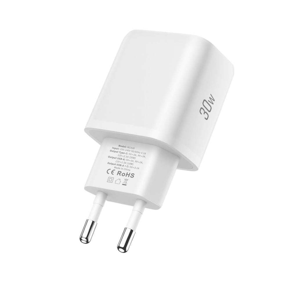 Tech Protect Nca30 2 Port Netværksopladder Pd 30 W / Qc3.0 + Type C Kabel Hvid