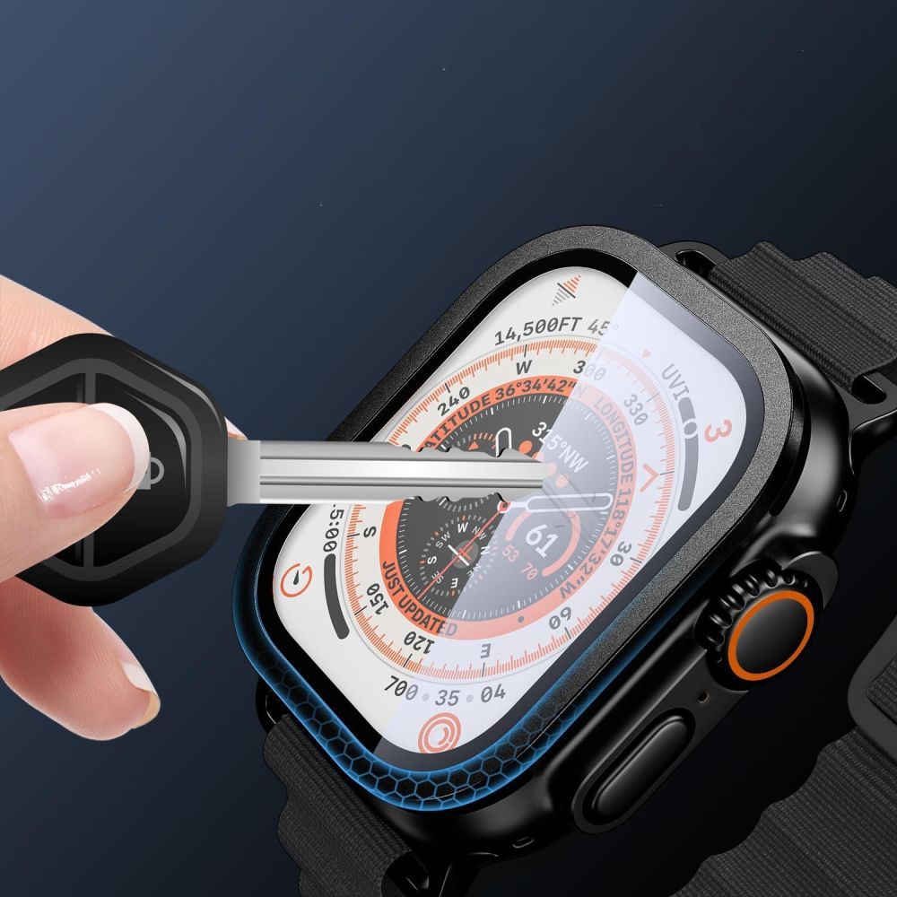 Hærdet Glas Tech Protect Glasring 2 Pak Apple Watch Ultra 1/2/3/4 (49 Mm) Sort