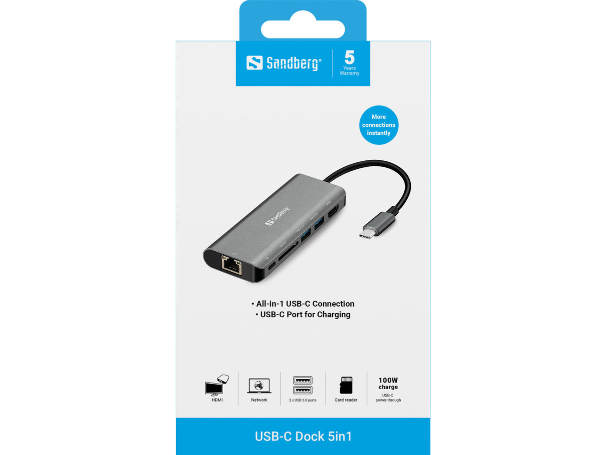 USB-C Dock HDMI+LAN+SD+USB,61W, White
