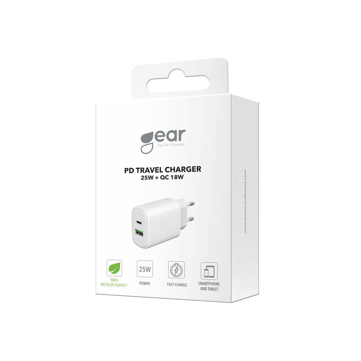 Gear Lader 220V 1xUSB-C + 1xUSB-A PD/PPS 25W + 18W QC Hvid