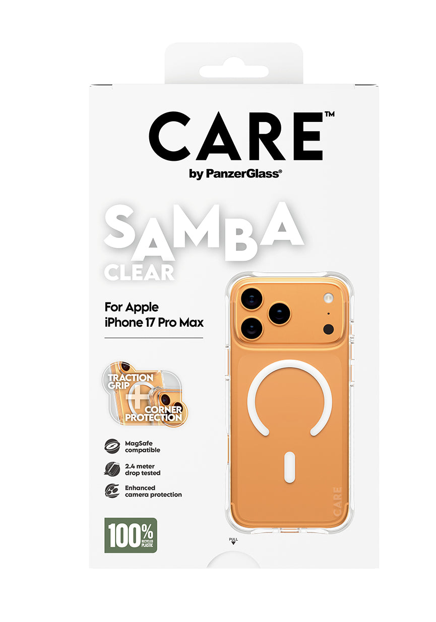 PanzerGlass CARE by ® Fashionable Case Samba Transparent m. Hvid MagSafe iPhone 17 Pro Max