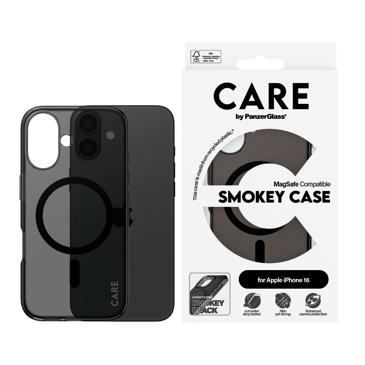 PanzerGlass CARE by ® Flagship Case Smokey Urban Combat m. Sort MagSafe iPhone 16