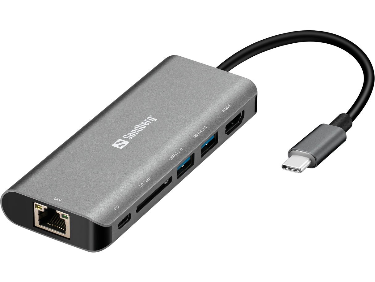 USB-C Dock HDMI+LAN+SD+USB,61W, White