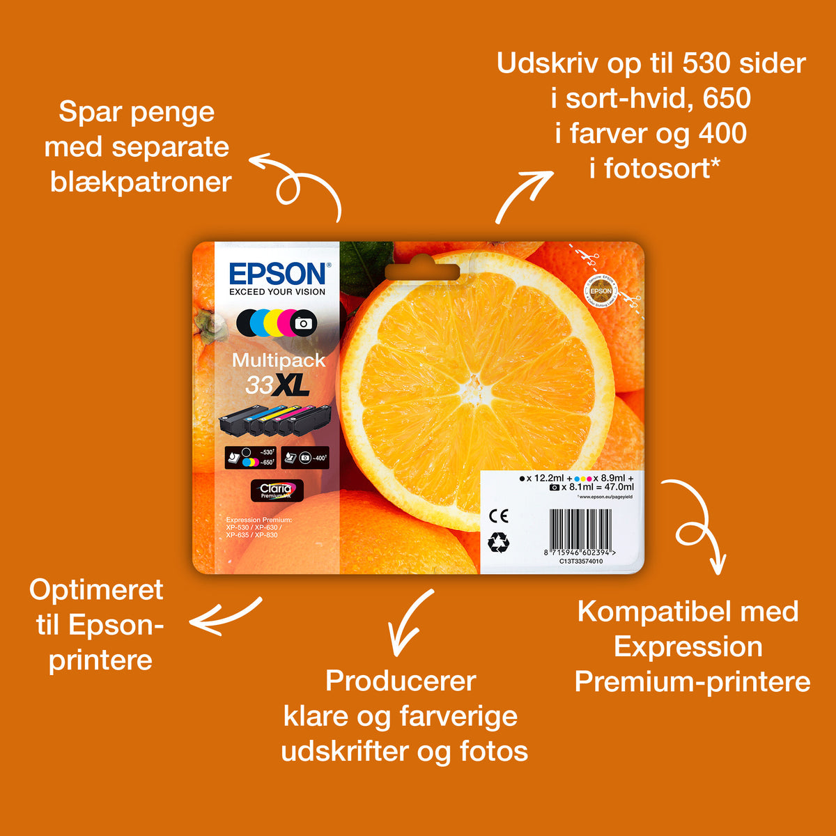 Epson Oranges 33XL appelsiner Claria Premium multipakke 5-farve blæk