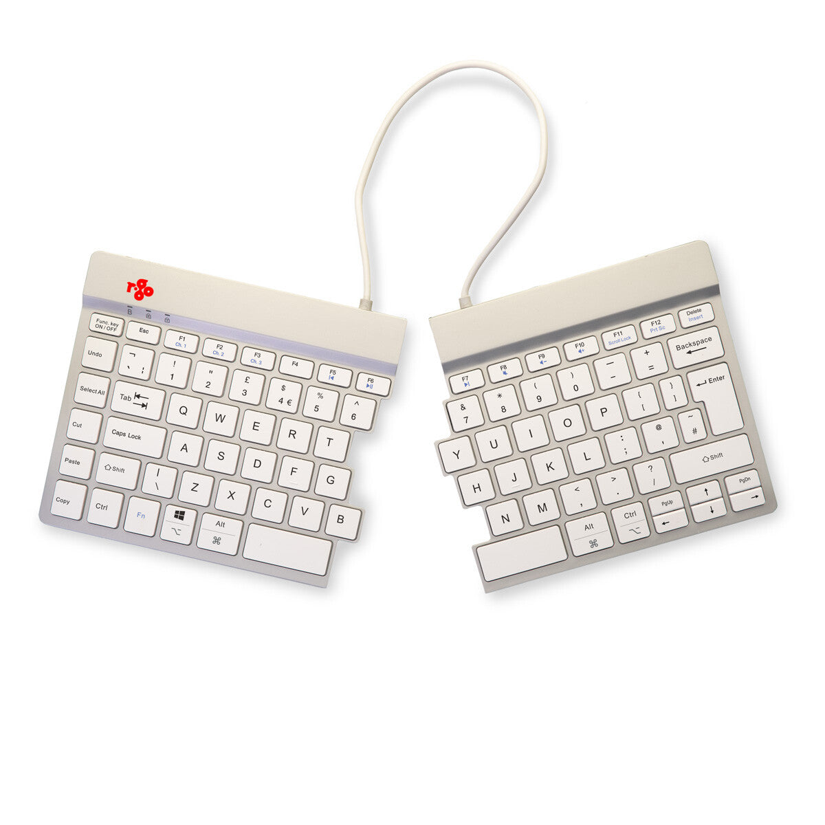 R-Go Tools Ergonomisch toetsenbord R-Go Split Break met pauzesoftware, gesplitst toetsenbord, QWERTY (UK), Bluetooth, wit
