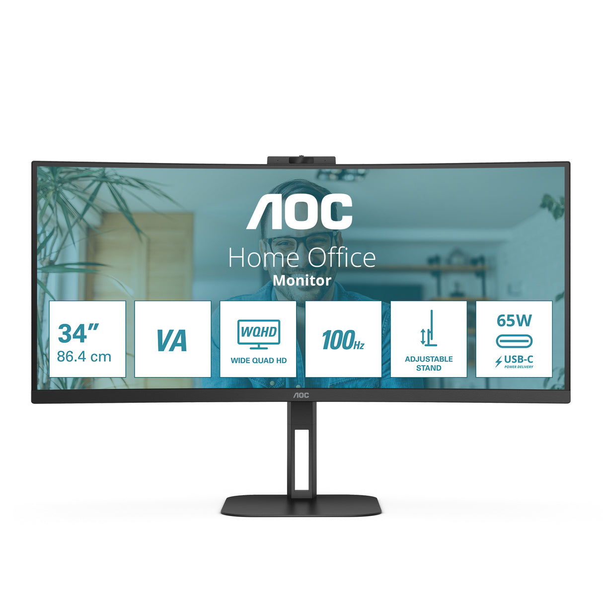 AOC V5 CU34V5CW LED display 86,4 cm (34") 3440 x 1440 pixel Wide Quad HD Sort