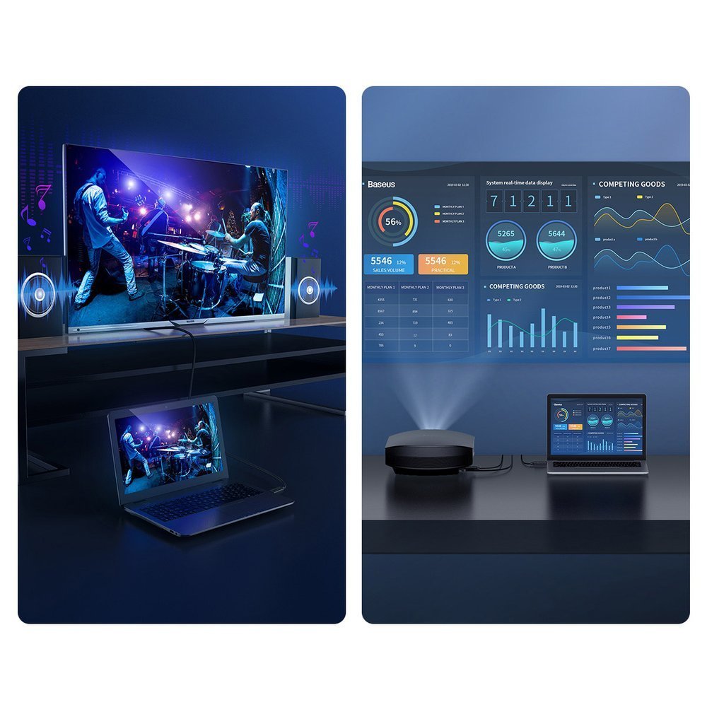 Baseus kabel HDMI 2.0 kabel 4K 60 Hz 3D HDR 18 Gbps 1 m sort (CAKGQ-A01)