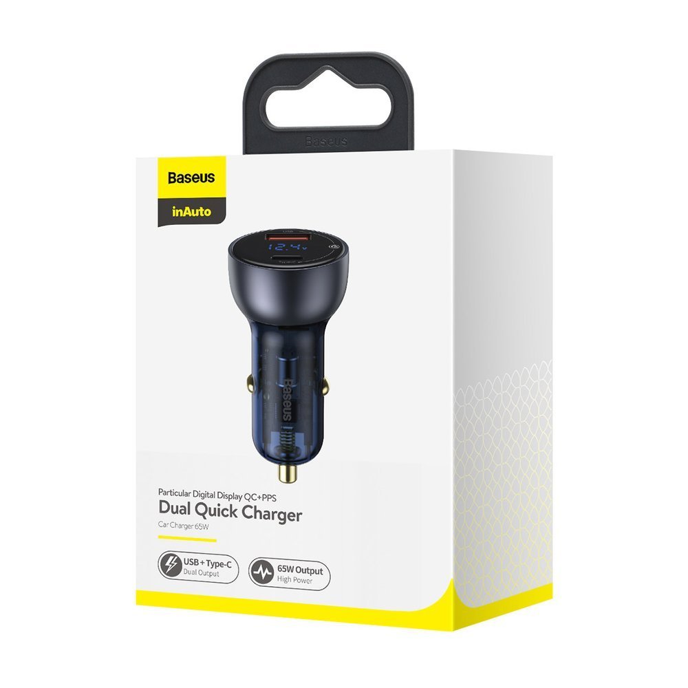 Baseus USB / USB Type C car charger 65 W 5 A SCP Quick Charge 4.0+ Power Delivery 3.0 LCD screen gray (CCKX-C0G)