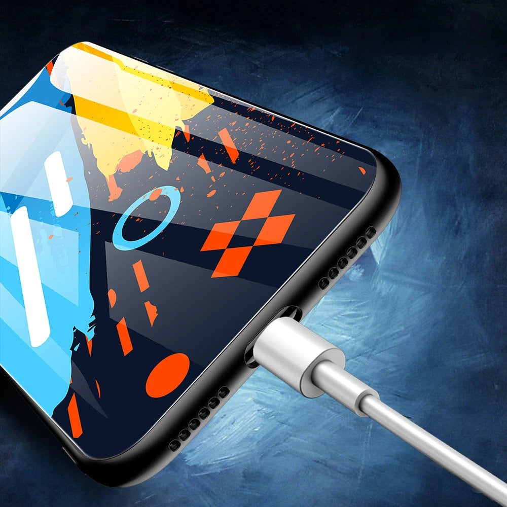 Farvet glaskasse holdbart cover med hærdet glas bagsiden og kamera cover iPhone 11 Pro Max mønster 1