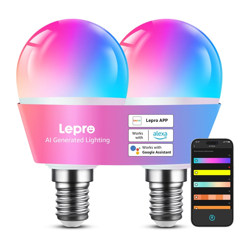 LEPRO BP1-2 E14 LED-pære med Bluetooth og Wi-Fi, 470 lm, 2-pakke