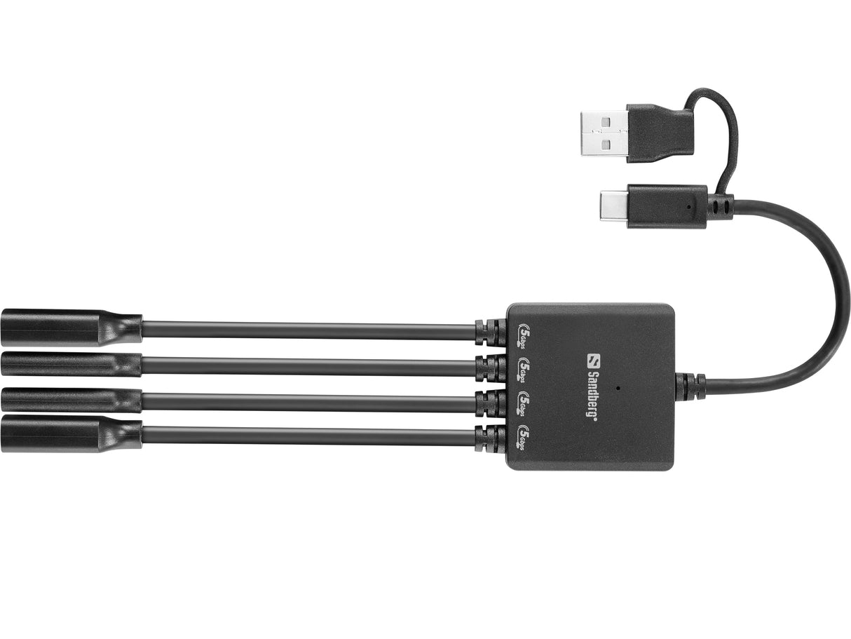 Sandberg 136-81 interface hub USB 3.2 Gen 1 (3.1 Gen 1) Type-A + Type-C 5000 Mbit/s Sort