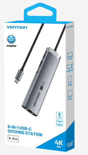 Vention TGVHB interface hub USB Type-C 5000 Mbit/s Grå