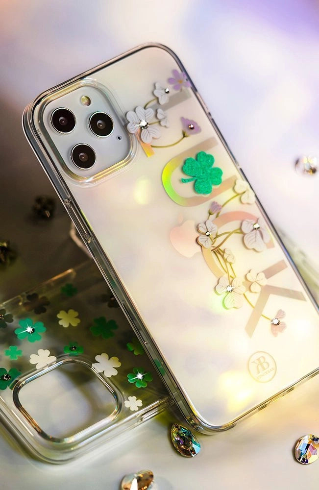 Kingxbar Lucky Series-hylster dekoreret med originale Swarovski-krystaller iPhone 12 mini gennemsigtig (Clover)