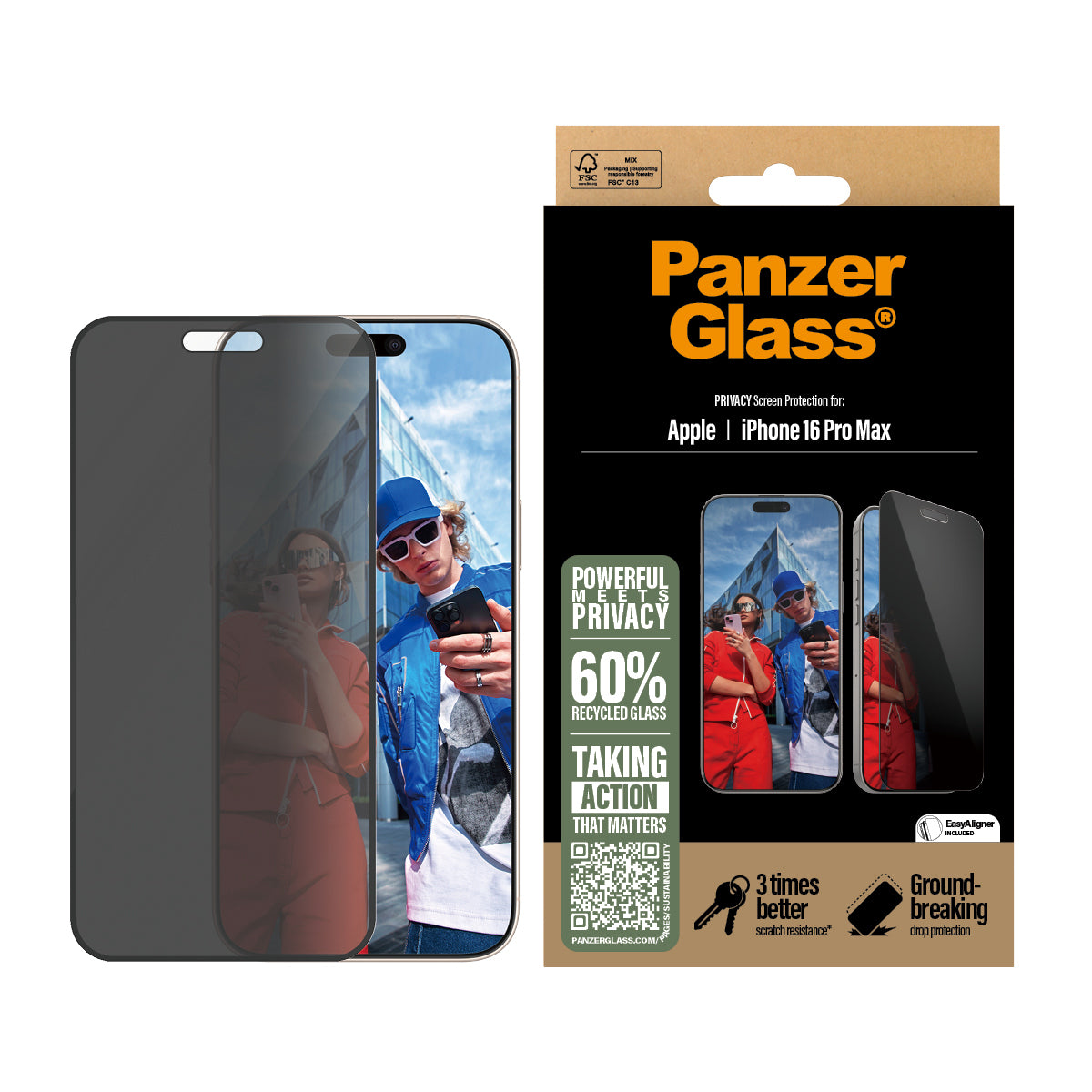 PanzerGlass Privacy Screen Protector iPhone 16 Pro Max - Ultra-Wide Fit