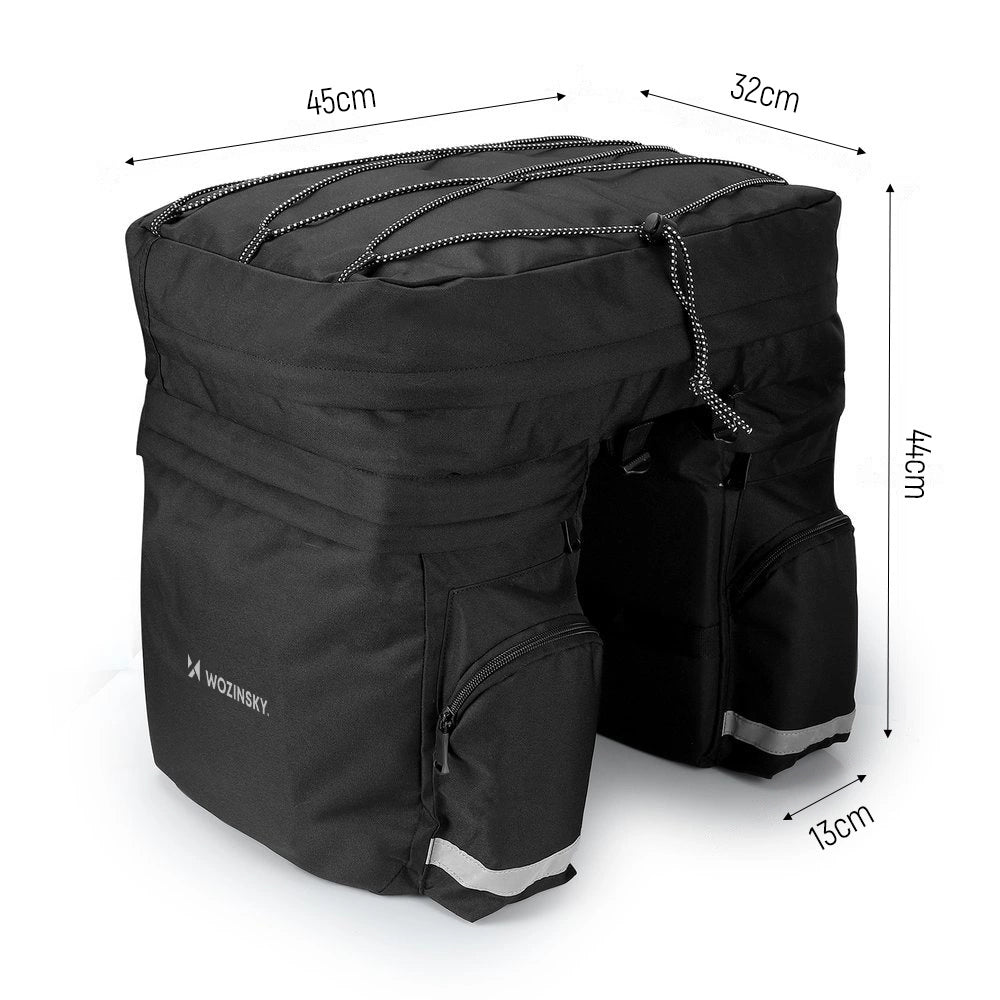 Wozinsky 60L rummelig cykeltaske (regnslag inkluderet) sort (WBB13BK)