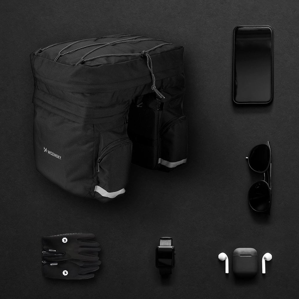 Wozinsky 60L rummelig cykeltaske (regnslag inkluderet) sort (WBB13BK)