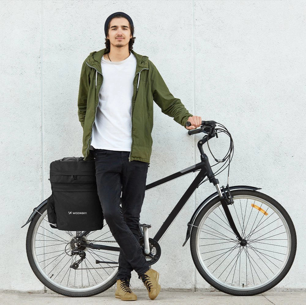 Wozinsky 60L rummelig cykeltaske (regnslag inkluderet) sort (WBB13BK)
